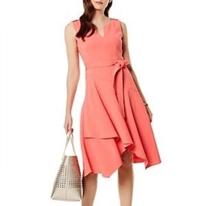 RARE! NWT Karen Millen crossover hem coral belted midi dress 6